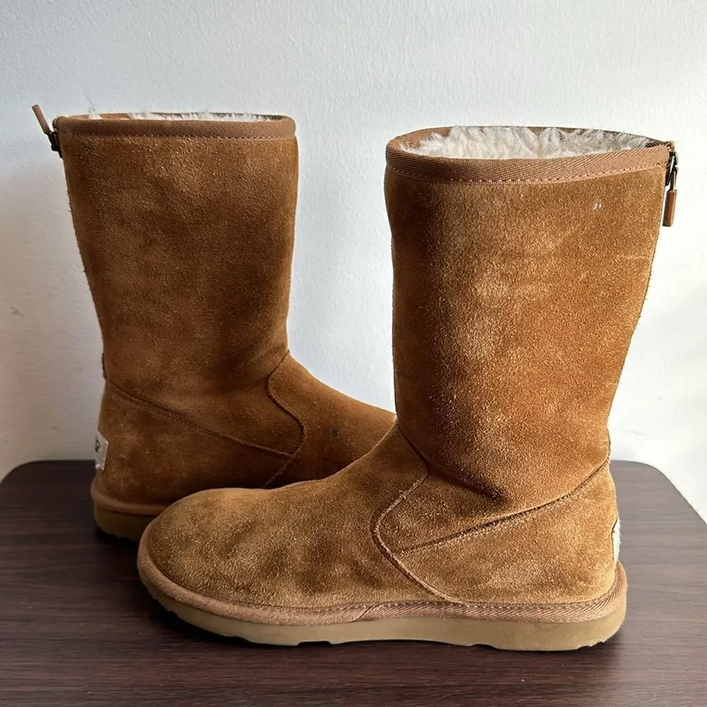 UGG Lil Sunshine II Back Zipper Tall Suede Boots Chestnut Tan Sz 4